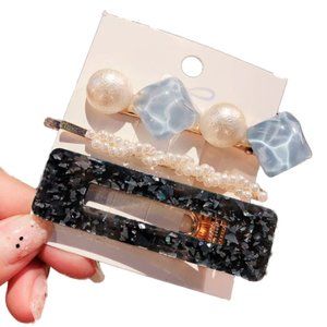 Faux Pearl & Blue Stone Hair Pin & Clips Set of 3